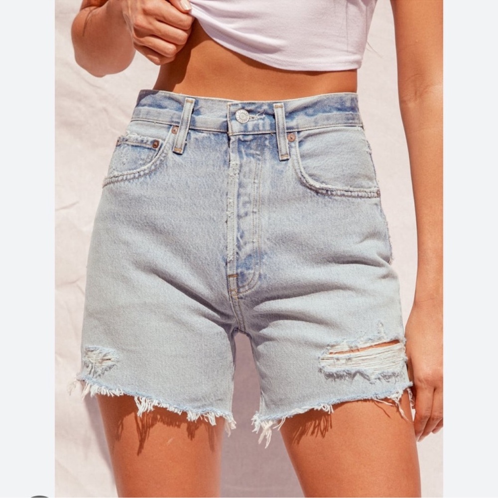 Agolde Light Wash High-Rise Distressed Denim Jean Shorts
